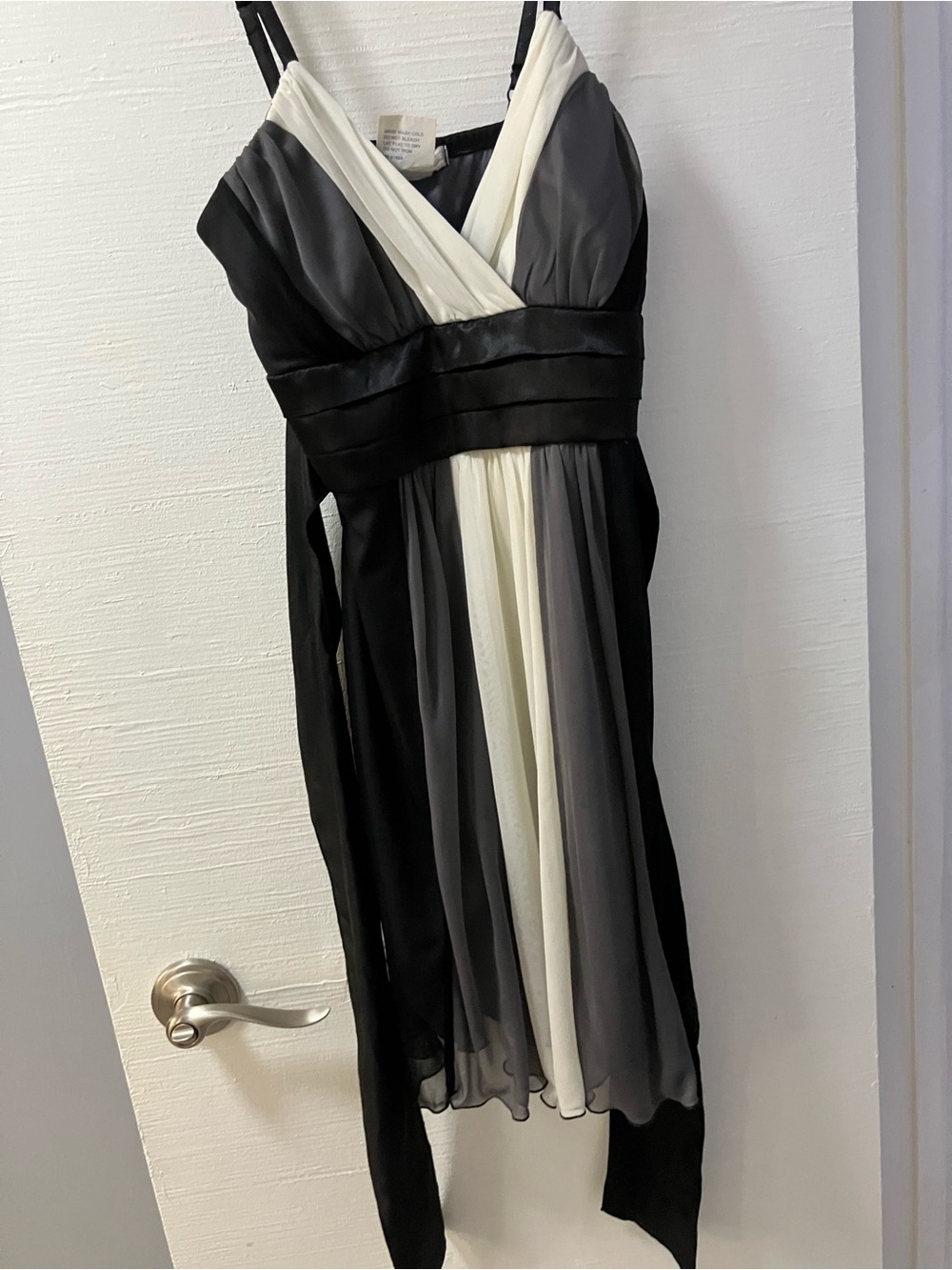 La Belle Black and White Chiffon Midi Dress